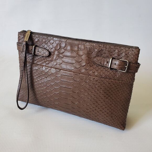 Coach Vintage Large Borough Python Embossed Leather Wristlet Clutch Zip Preppy - Picture 2 of 12